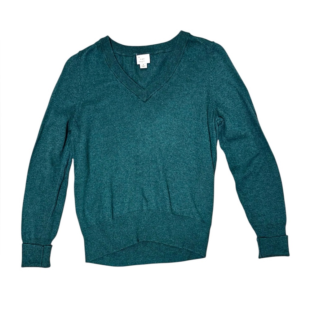 A New Day V-Neck Sweater Women’s Small Teal Long Sleeve Lightweight